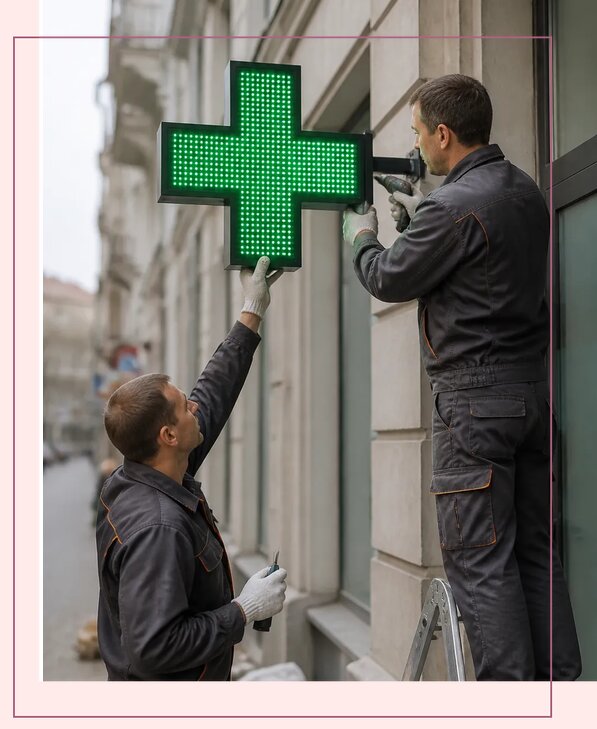 Изготовление и монтаж аптечного креста для аптек в Щербинке